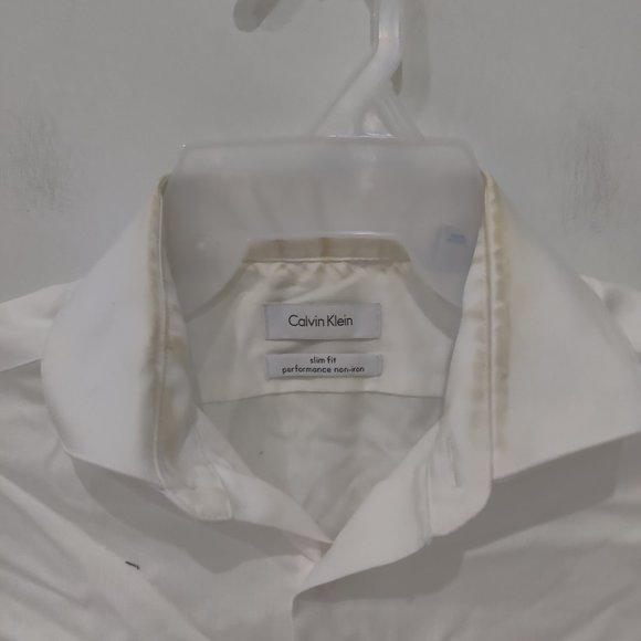 SOILED Calvin Klein Mens Slim Fit Non Iron Dress White Sz 15 34/35 $75 2A151 - Picture 3 of 3